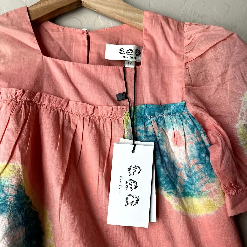 NEW‎ Sea New York Girl’s Tie Dye Pink Puff Sleeve Lourdes Top Size 6Y
